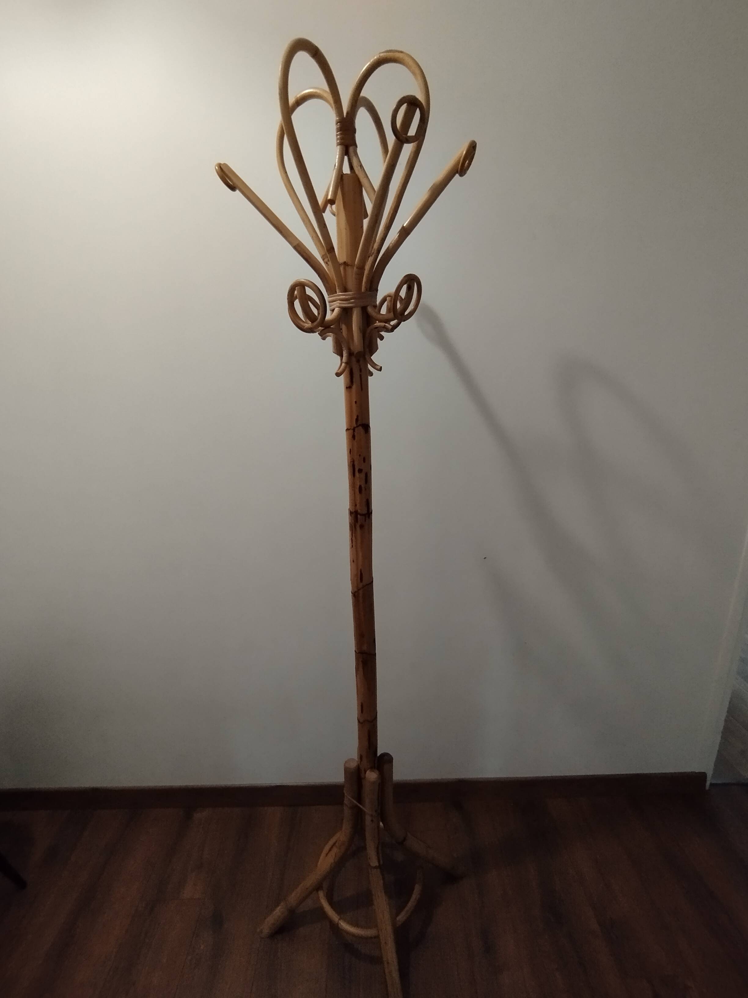 Vintage bamboo coat rack in the style of Franco Albini.