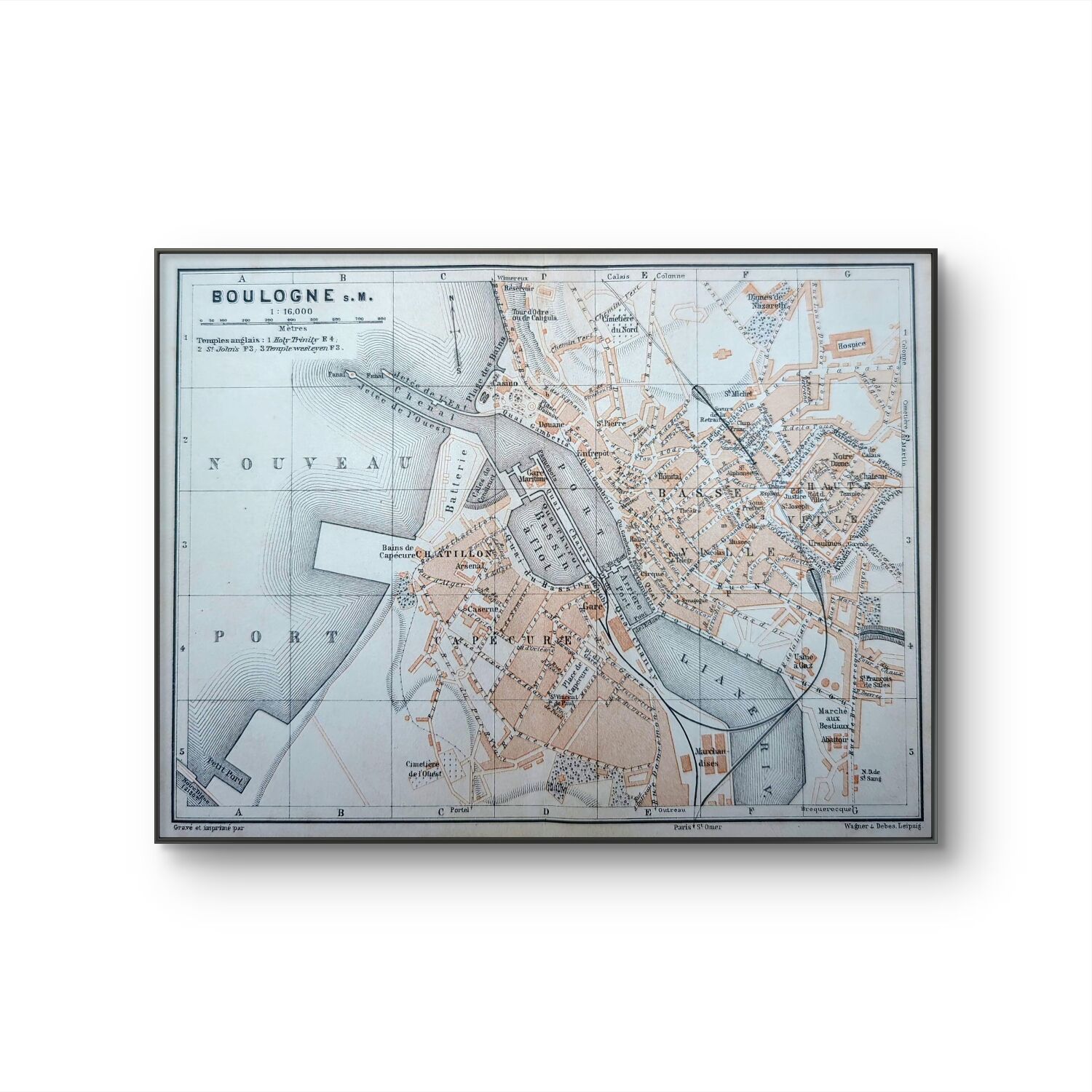 Printed in 1902, Map of Boulogne-sur-Mer, Pas-de-Calais.