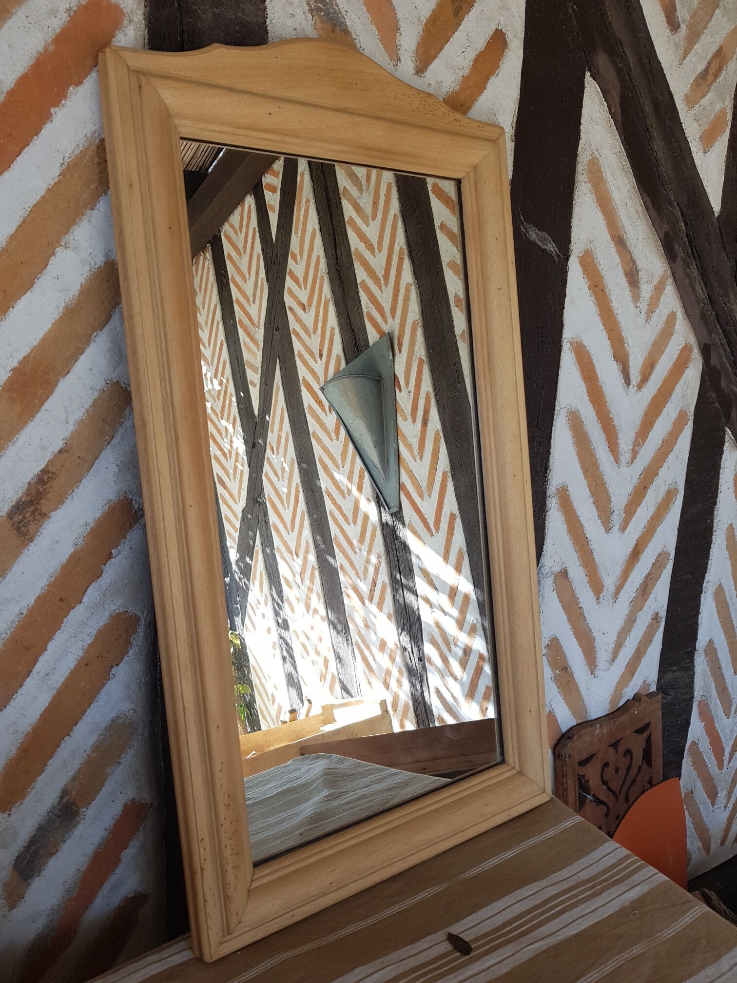 Rectangular mirror solid sandblasted beech 43x76cm