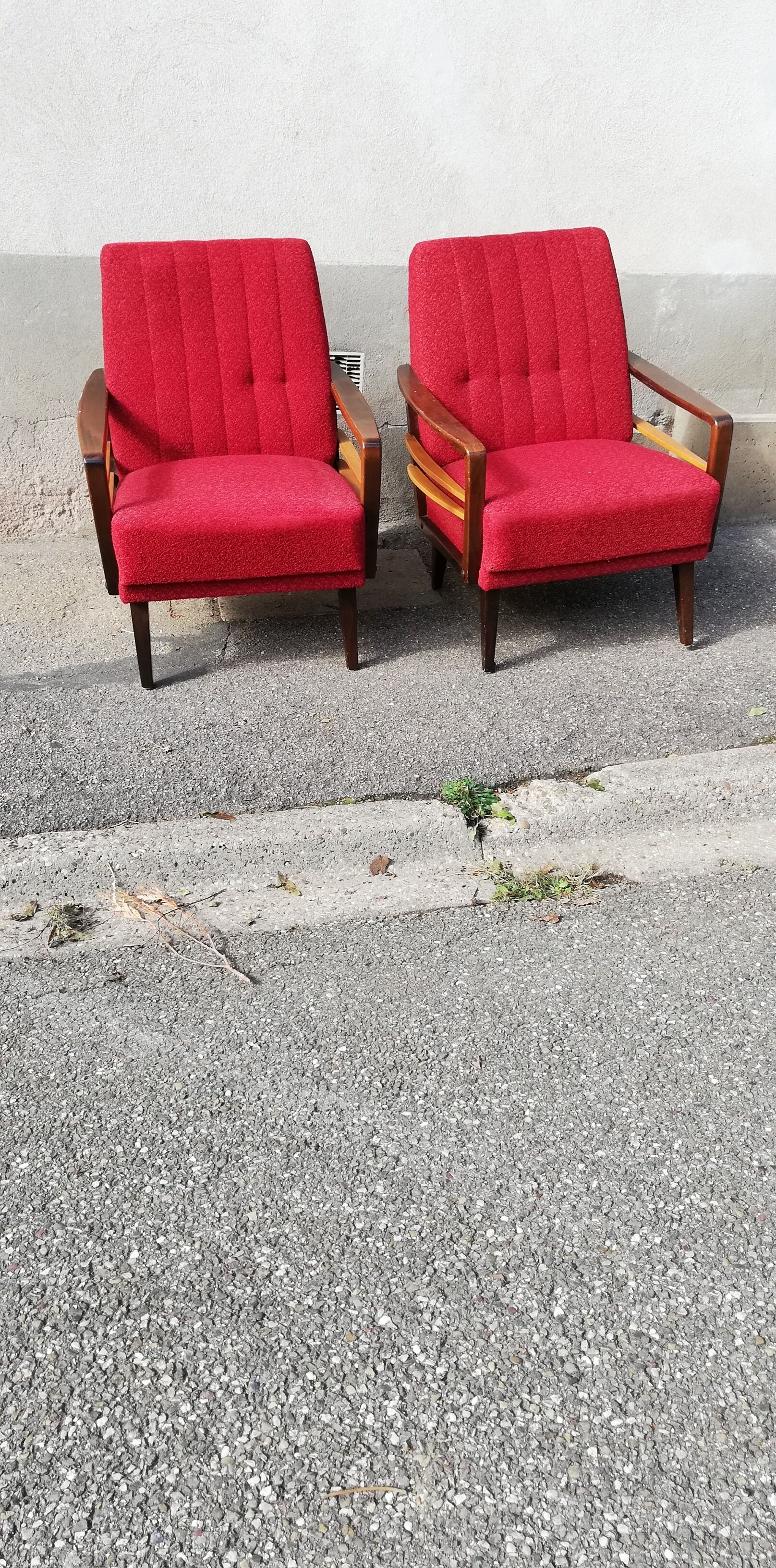 Pair of vintage armchairs red fabric