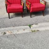 Pair of vintage armchairs red fabric