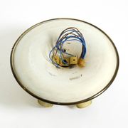 Very rare 5-arm mid-century modern metal bag ceiling lamp with round white