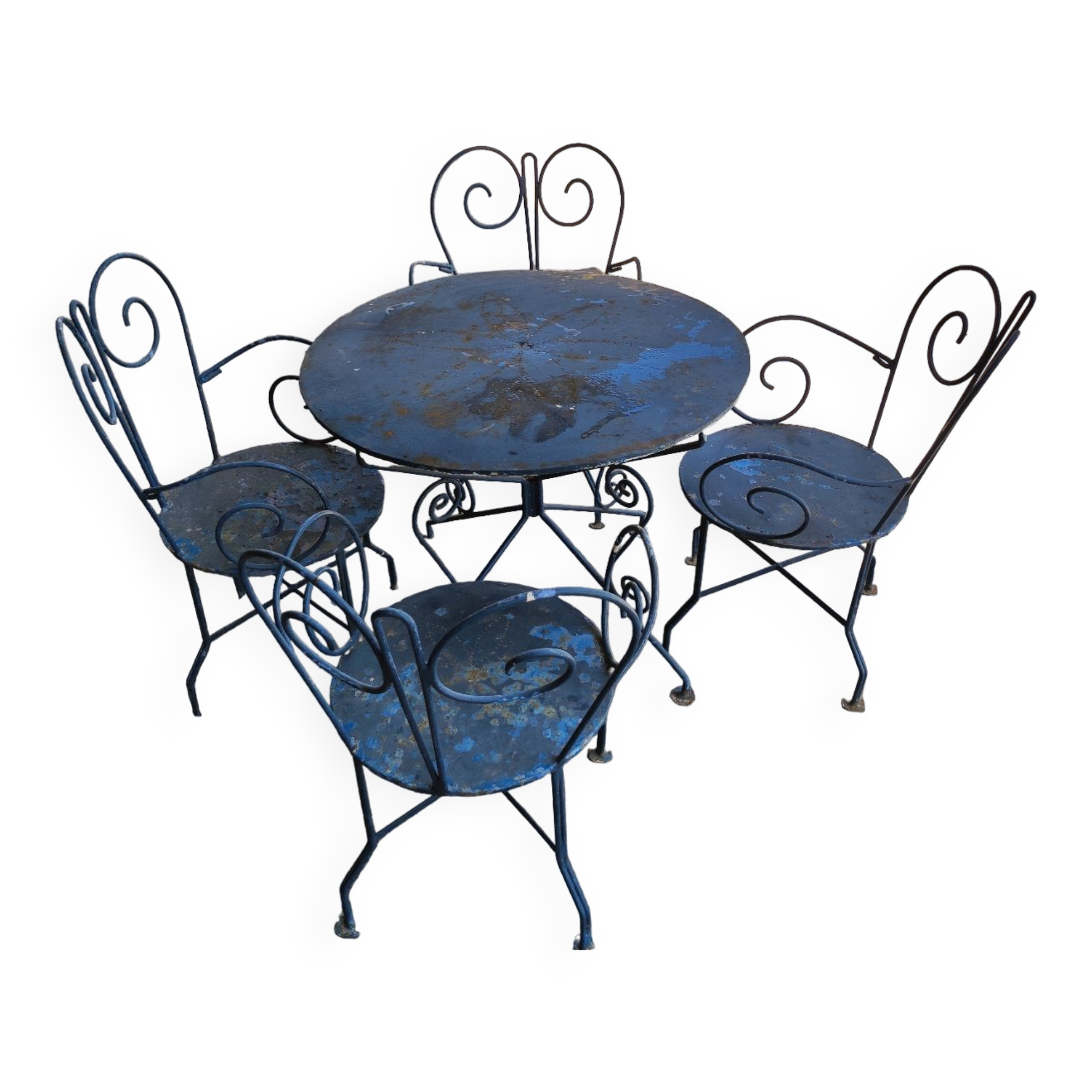 Ensemble de jardin 4 fauteuils et une table en fer forgé