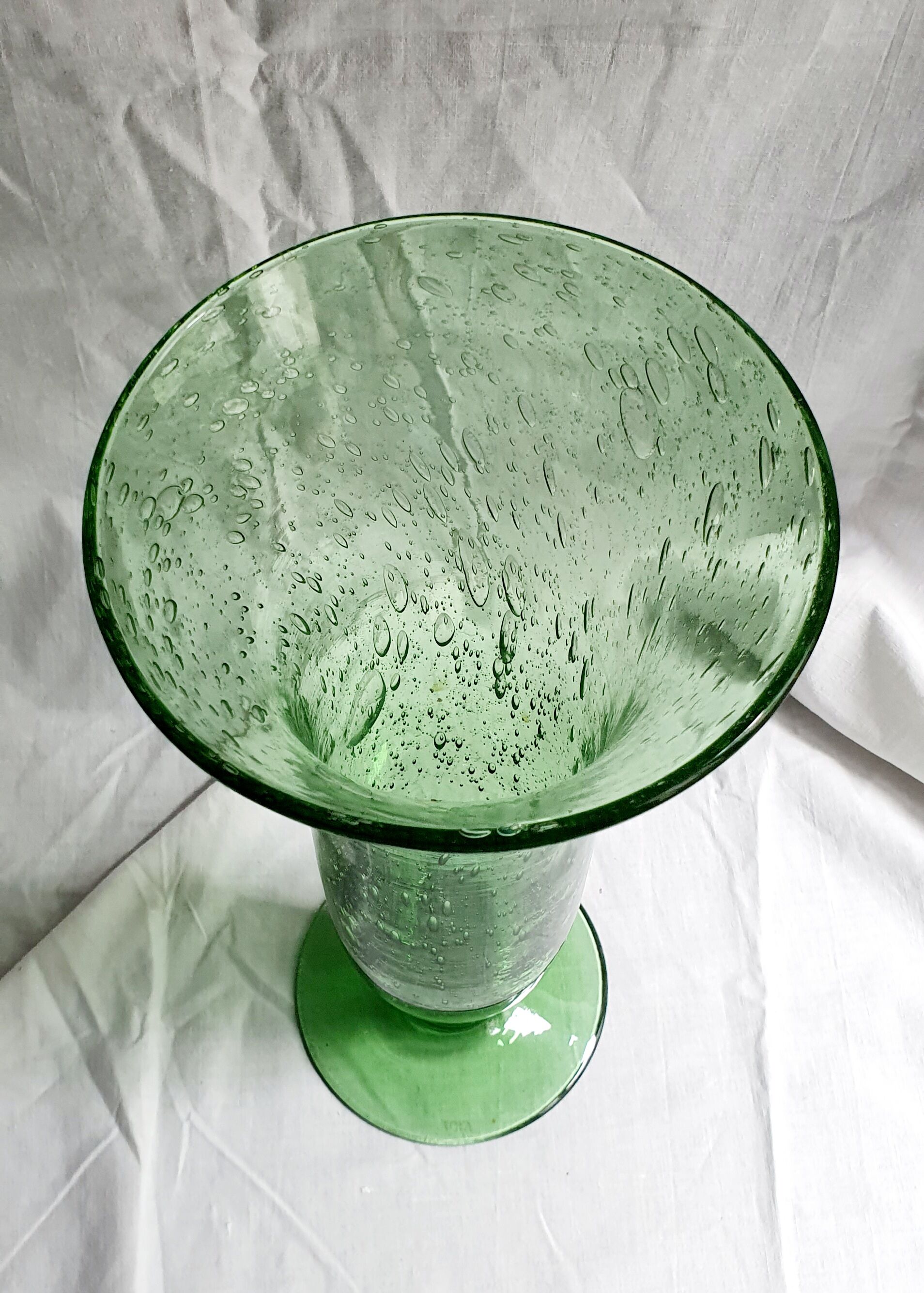 Apple green bubble glass vase signed biot
