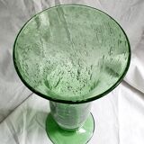 Apple green bubble glass vase signed biot