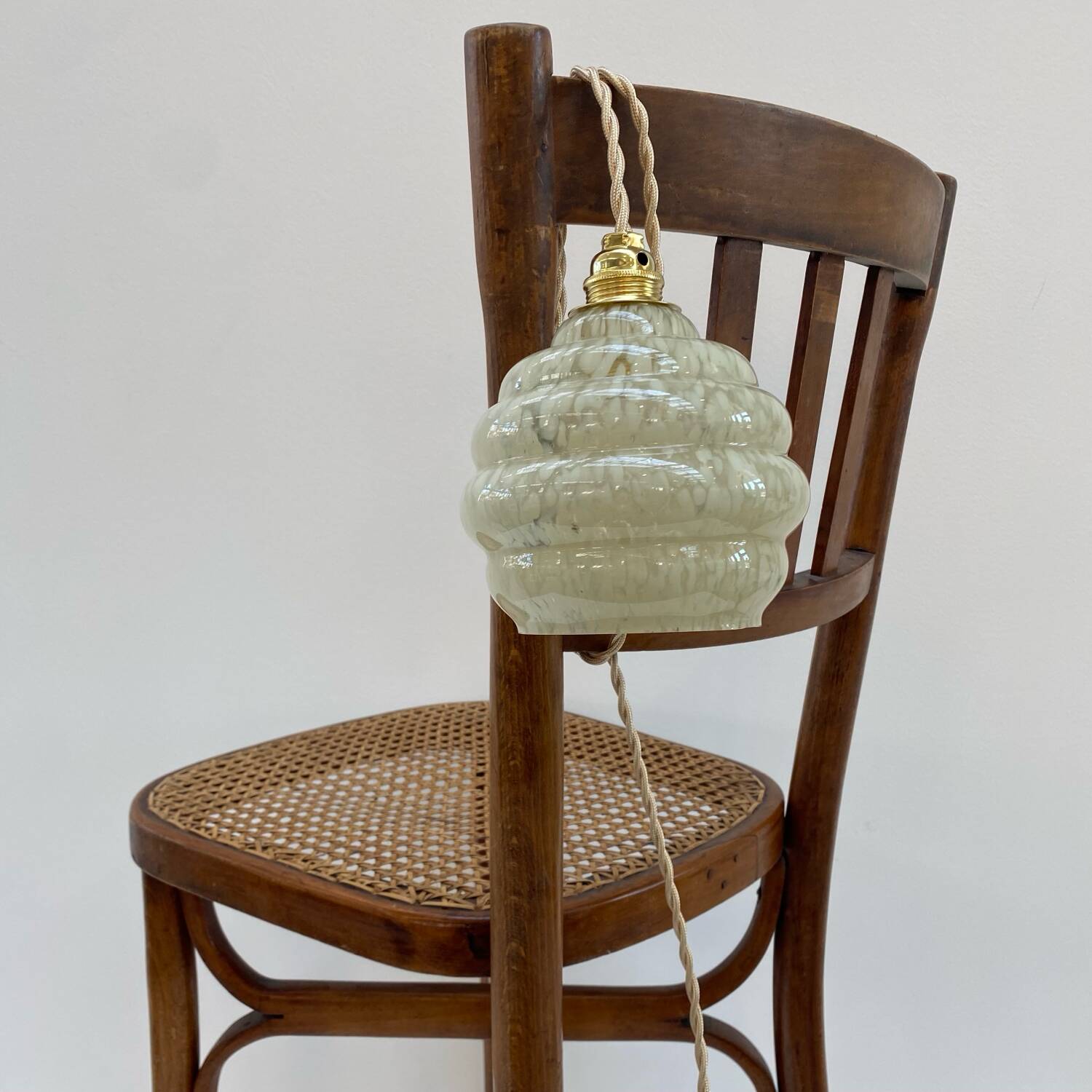 Pale yellow Clichy glass portable lamp