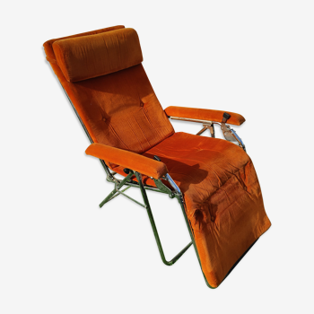 Transat Lafuma Starlax in steel tubes - orange velvet - 70s