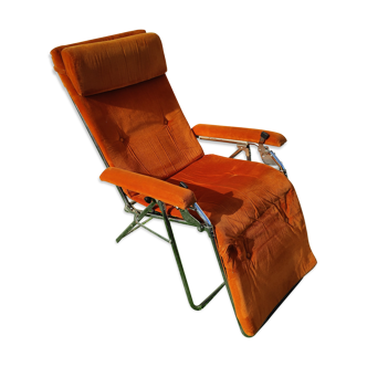 Transat Lafuma Starlax in steel tubes - orange velvet - 70s