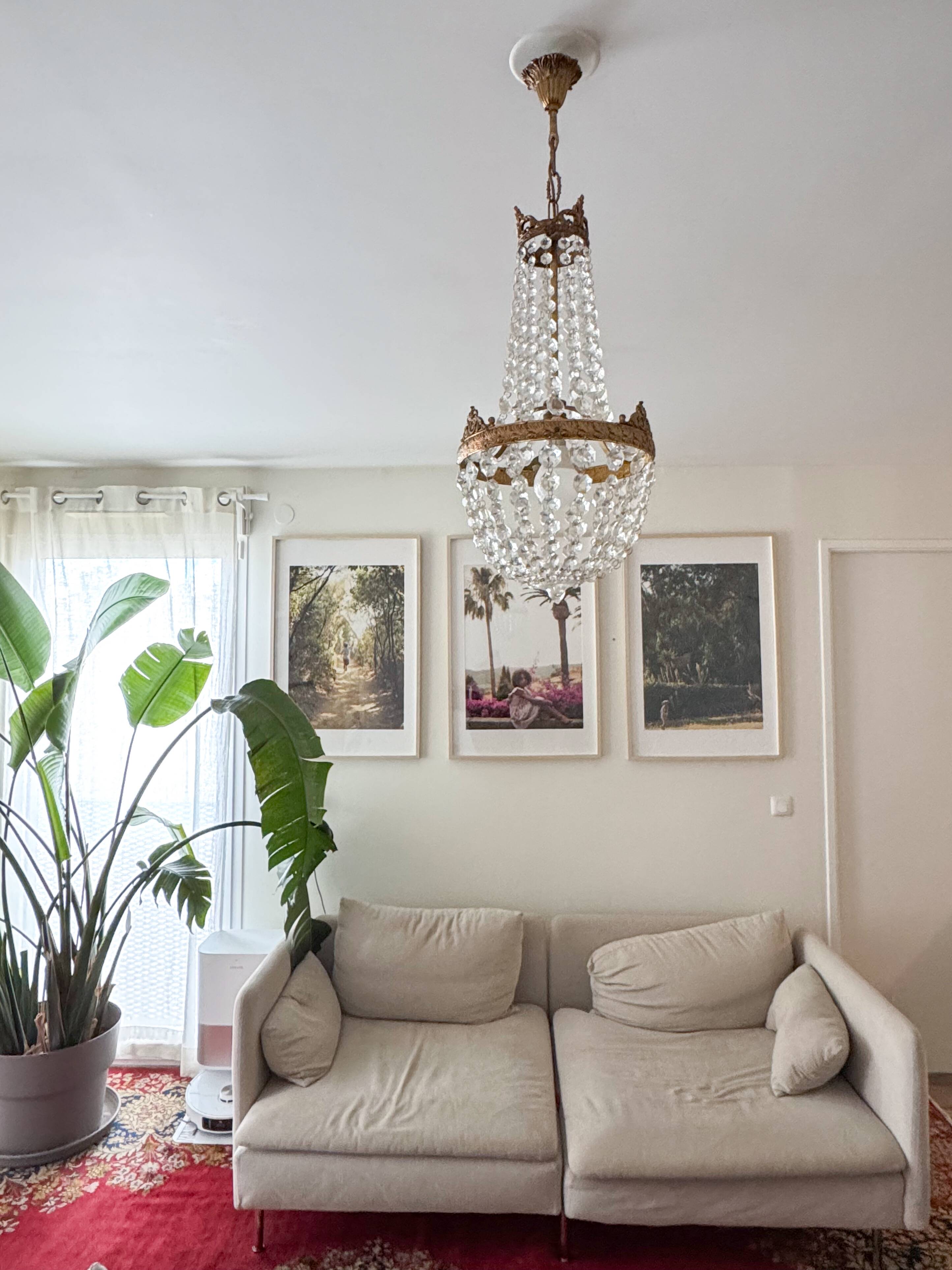 Antique brass and cut glass balloon chandelier