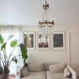 Antique brass and cut glass balloon chandelier