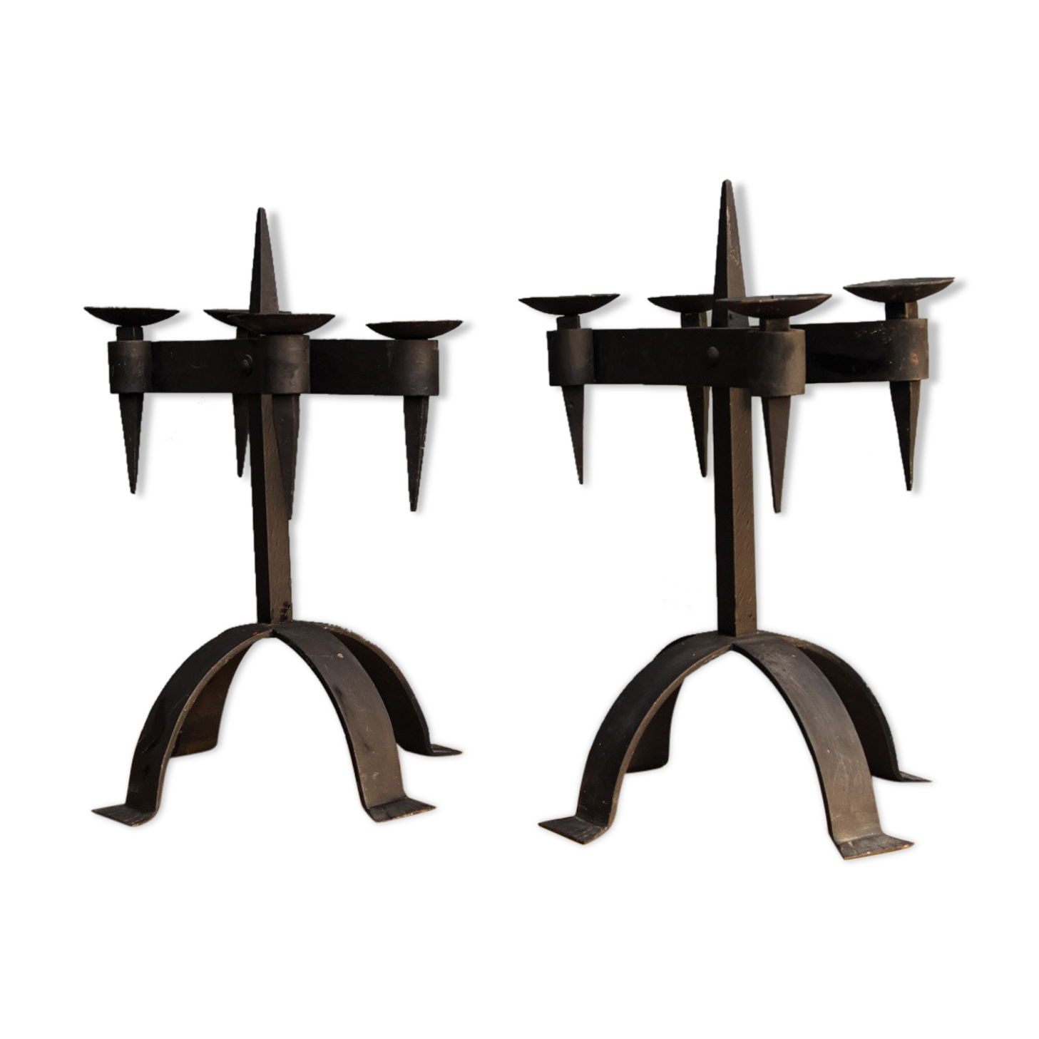 Pair of brutalist wrought iron candlesticks
