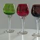 Set of 3 colored wine glasses - Ruby, red, green, gold and twisted foot