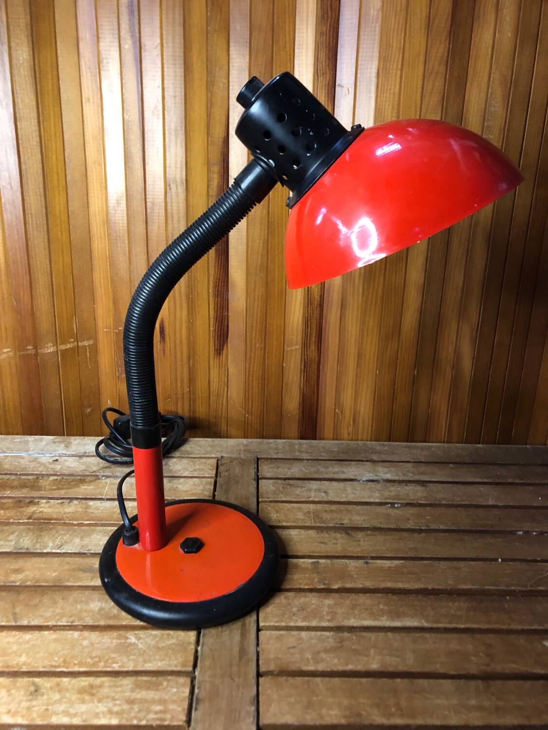 Old aluminor articulated lamp red & black metal 1970s vintage #a545