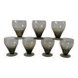 Set of 7 large art deco design wine glasses in smoked glass from the 30s and 40s
