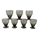 Ensemble de 7 grands verres à vin design art déco en verre fumé années 30-40