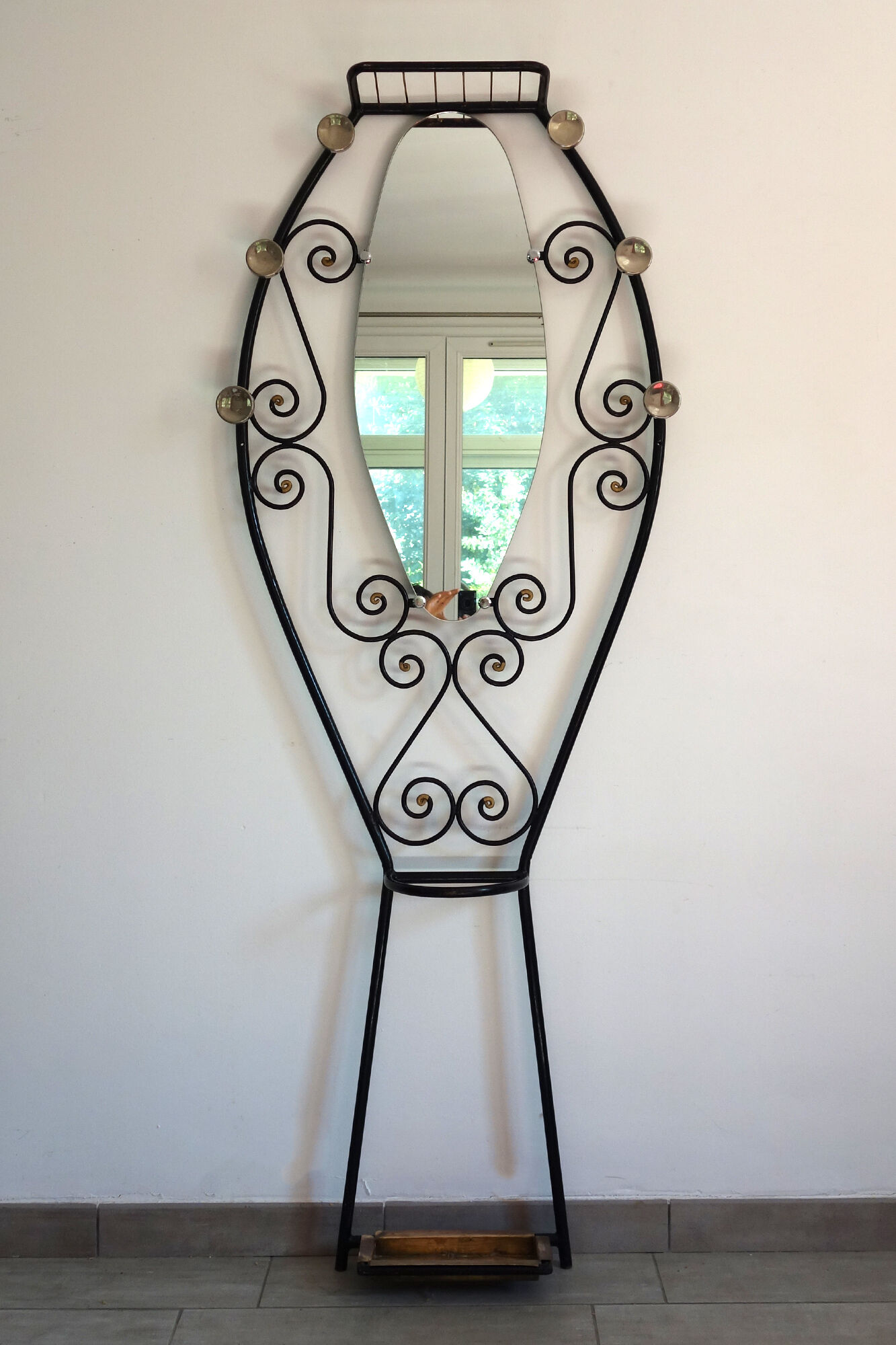 Vintage iron coat rack with mirror
