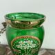 Antique, pair, green vases, flower decoration, golden, ART DECO, daisies, knot, hand painted