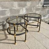 Tables en verre, laiton et métal. Années 60-70.