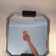 Plateau de service miroir métal et bois carré art déco 1930