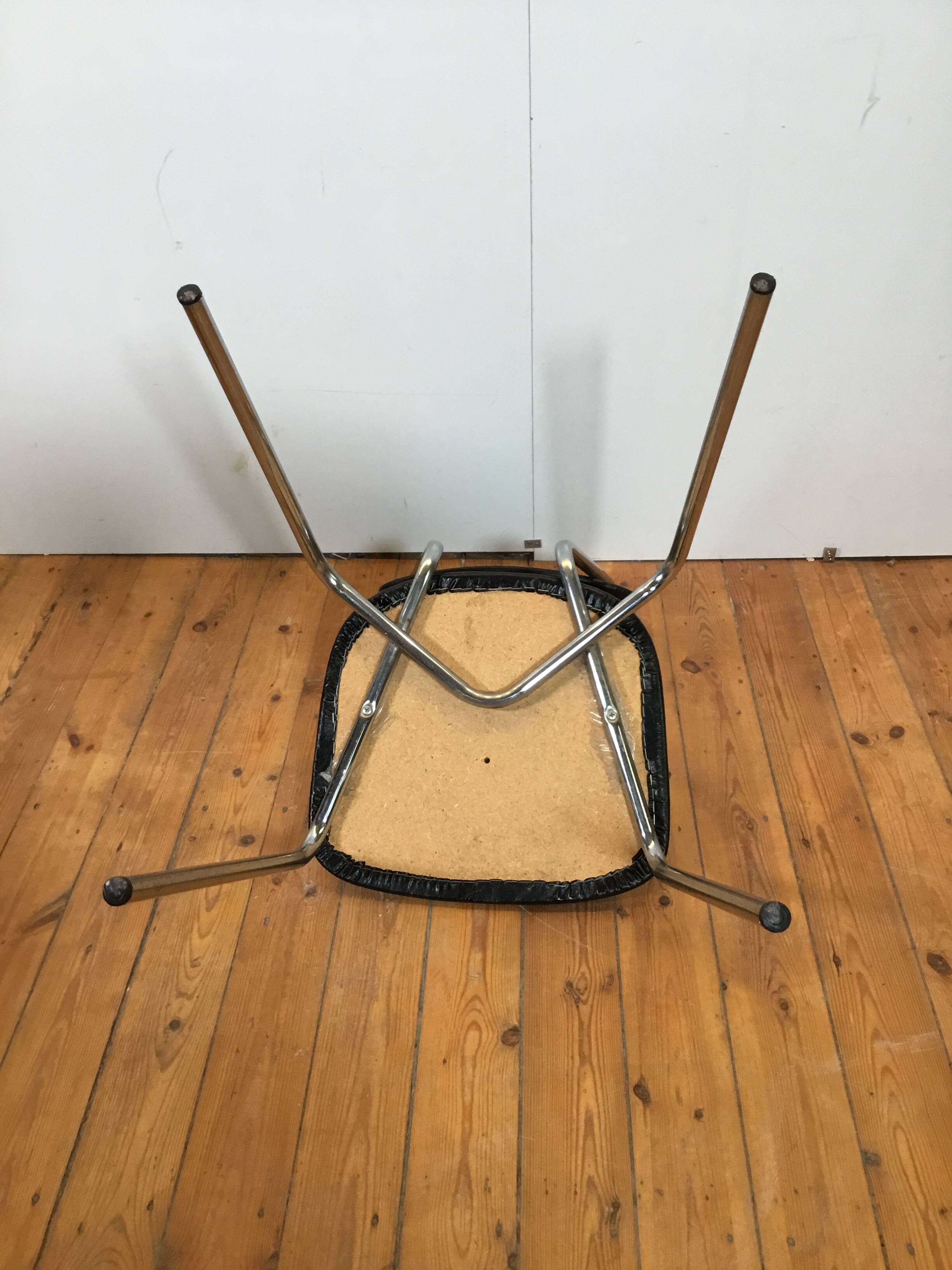 vintage chromed tubular steel stackable dining chairs