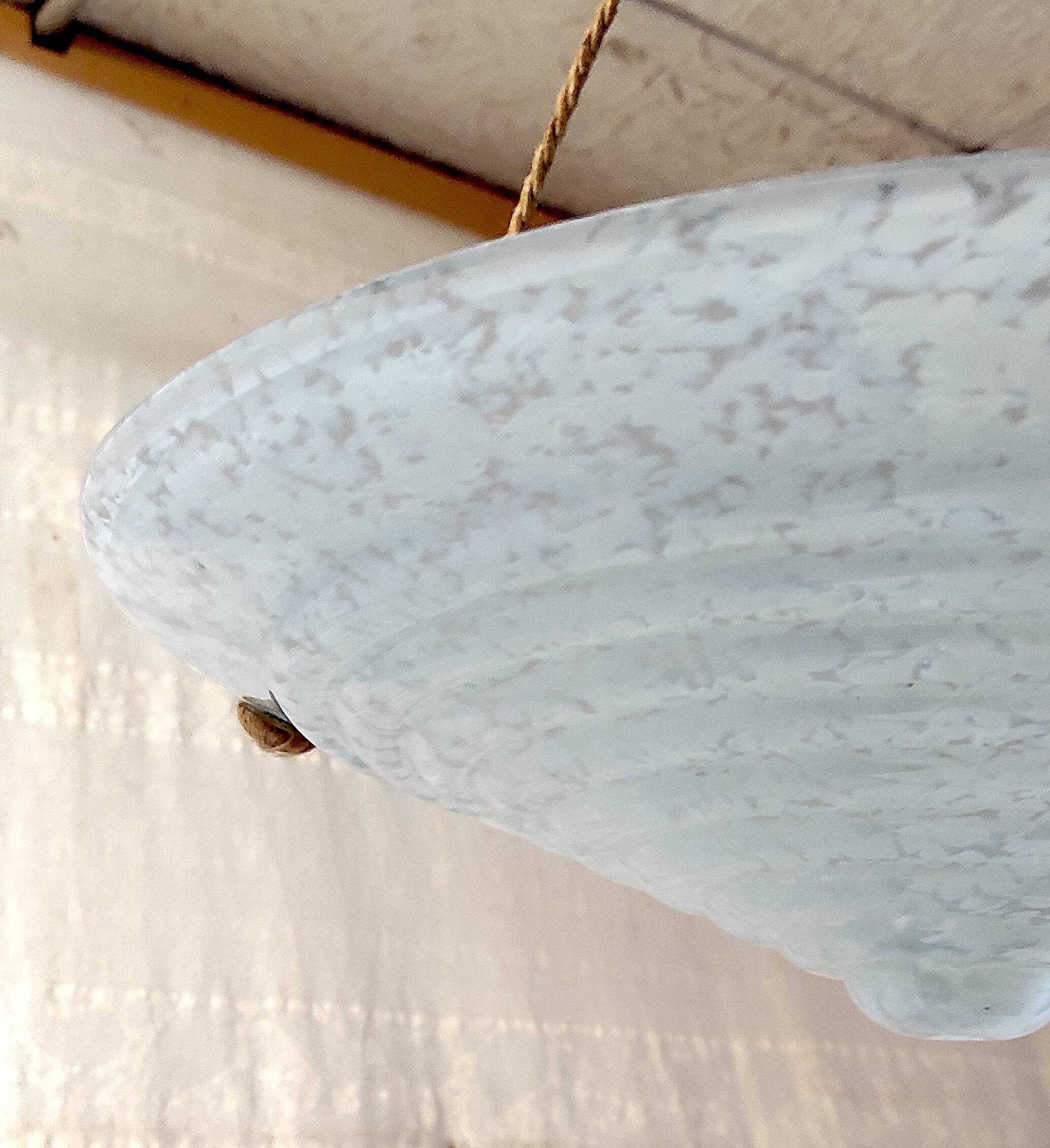 Art Deco pendant light in light blue Clichy glass - 1930s/40s