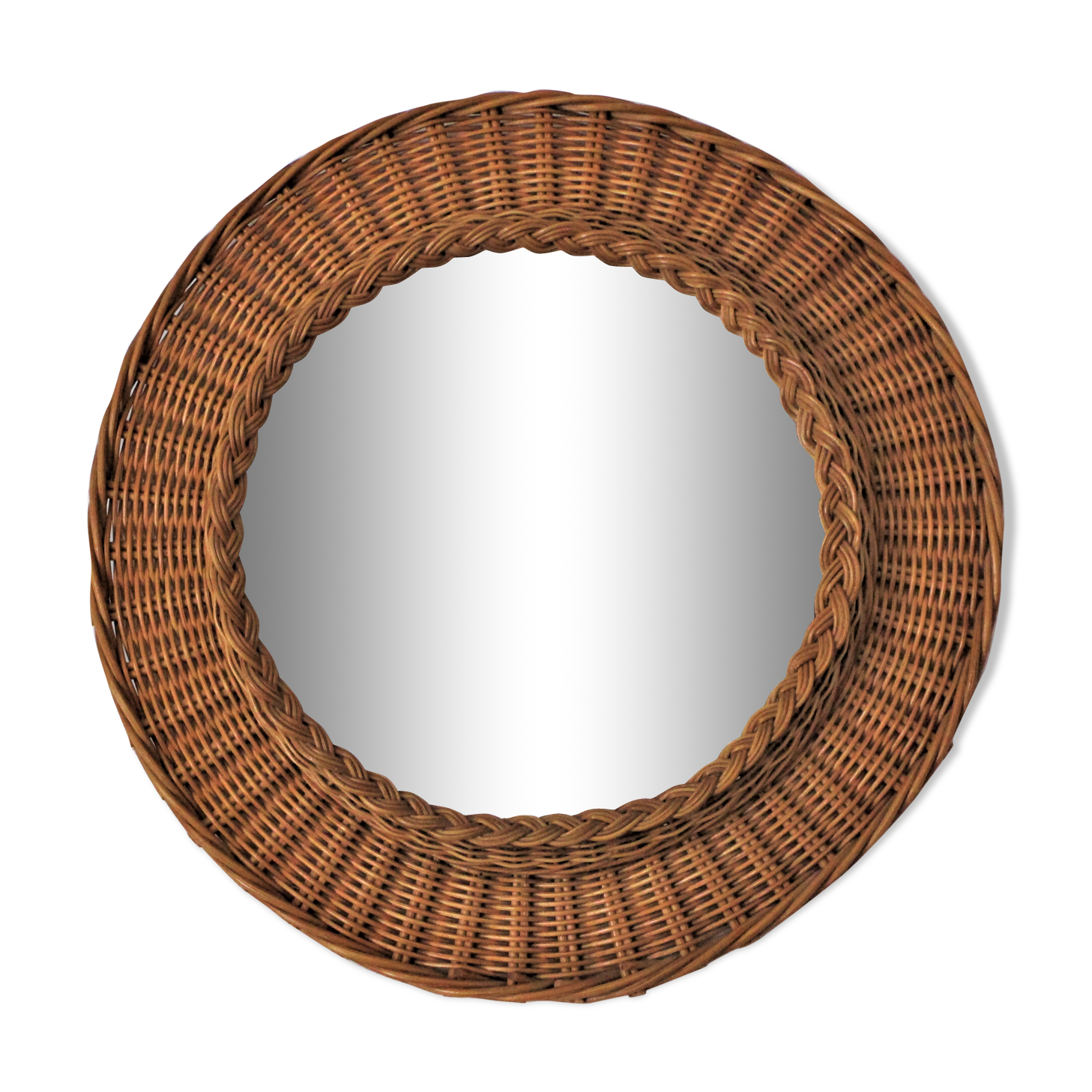 Vintage woven rattan marrow round mirror 1960