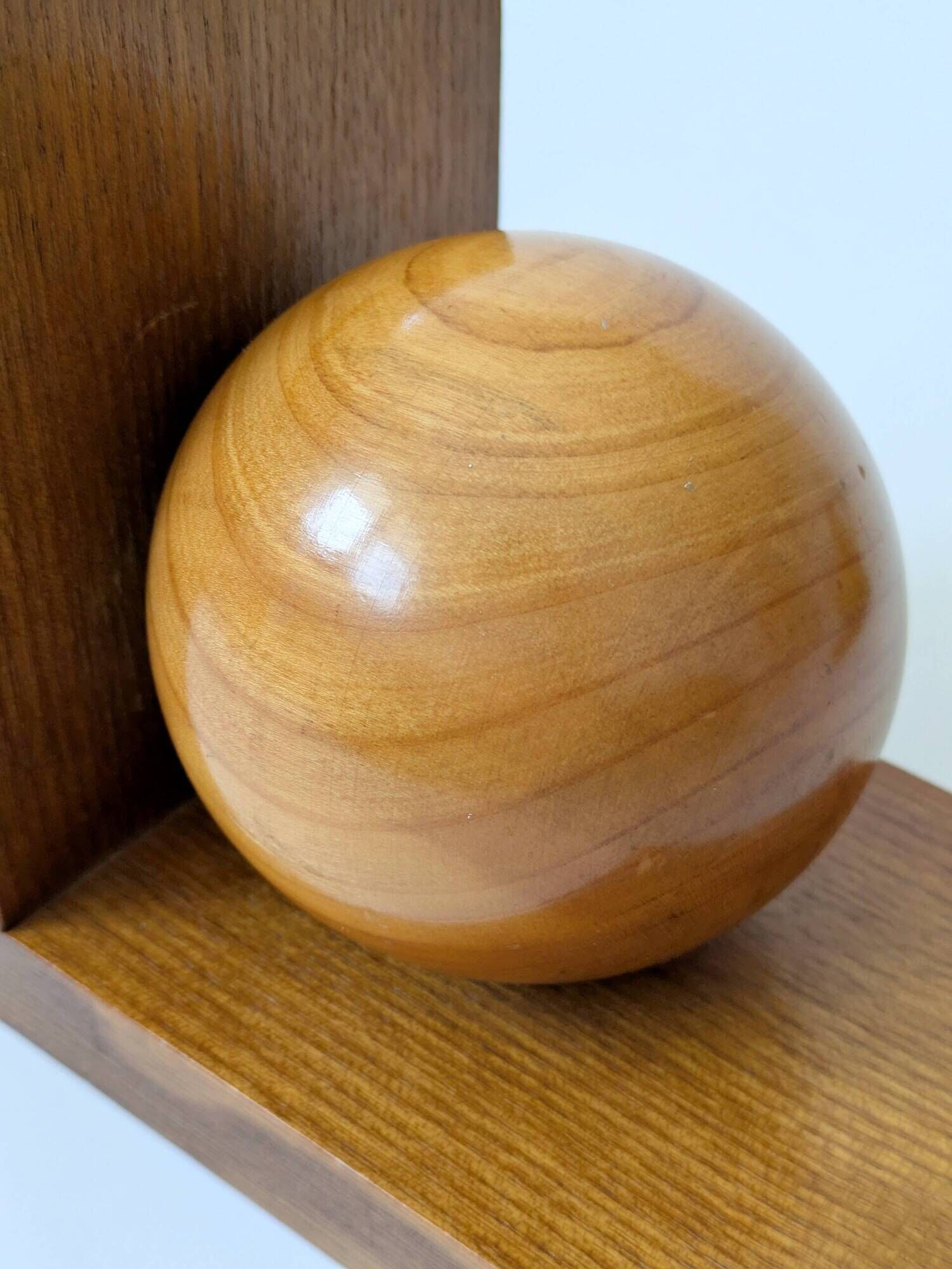 Pair of vintage bookends with polished wooden balls, Art Deco style