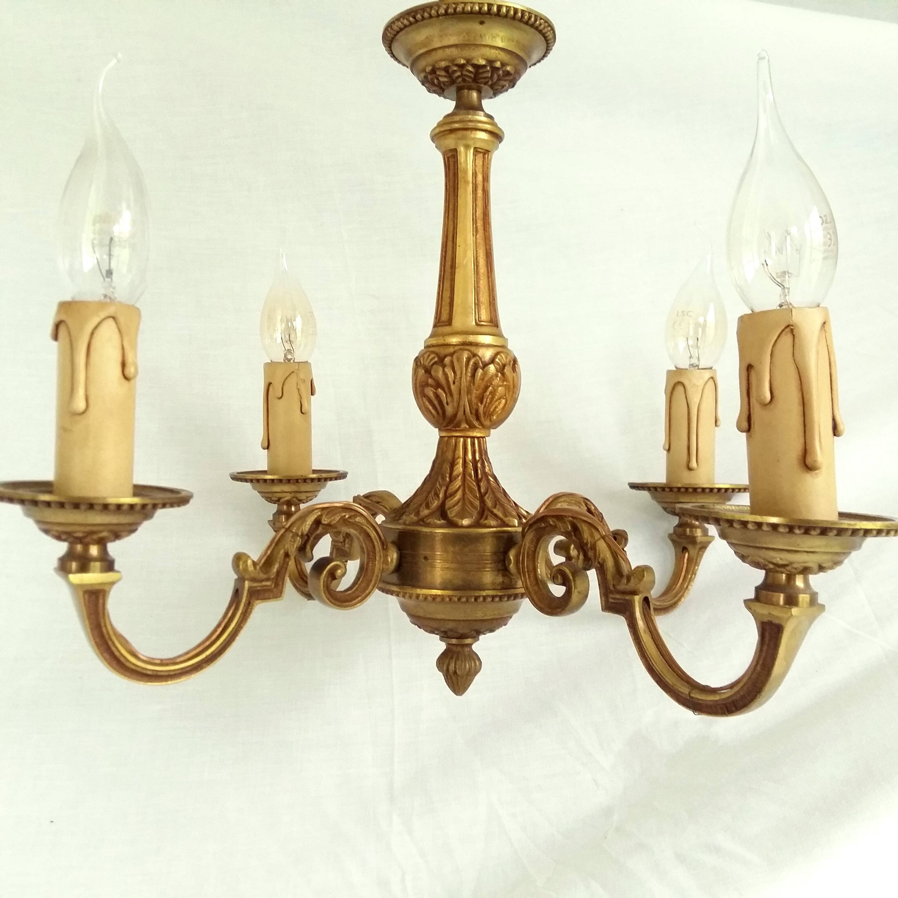 Four Arm Bronze Chandelier.  Bronze Ornate Rococo/Baroque/Louis XV Style Period Lighting