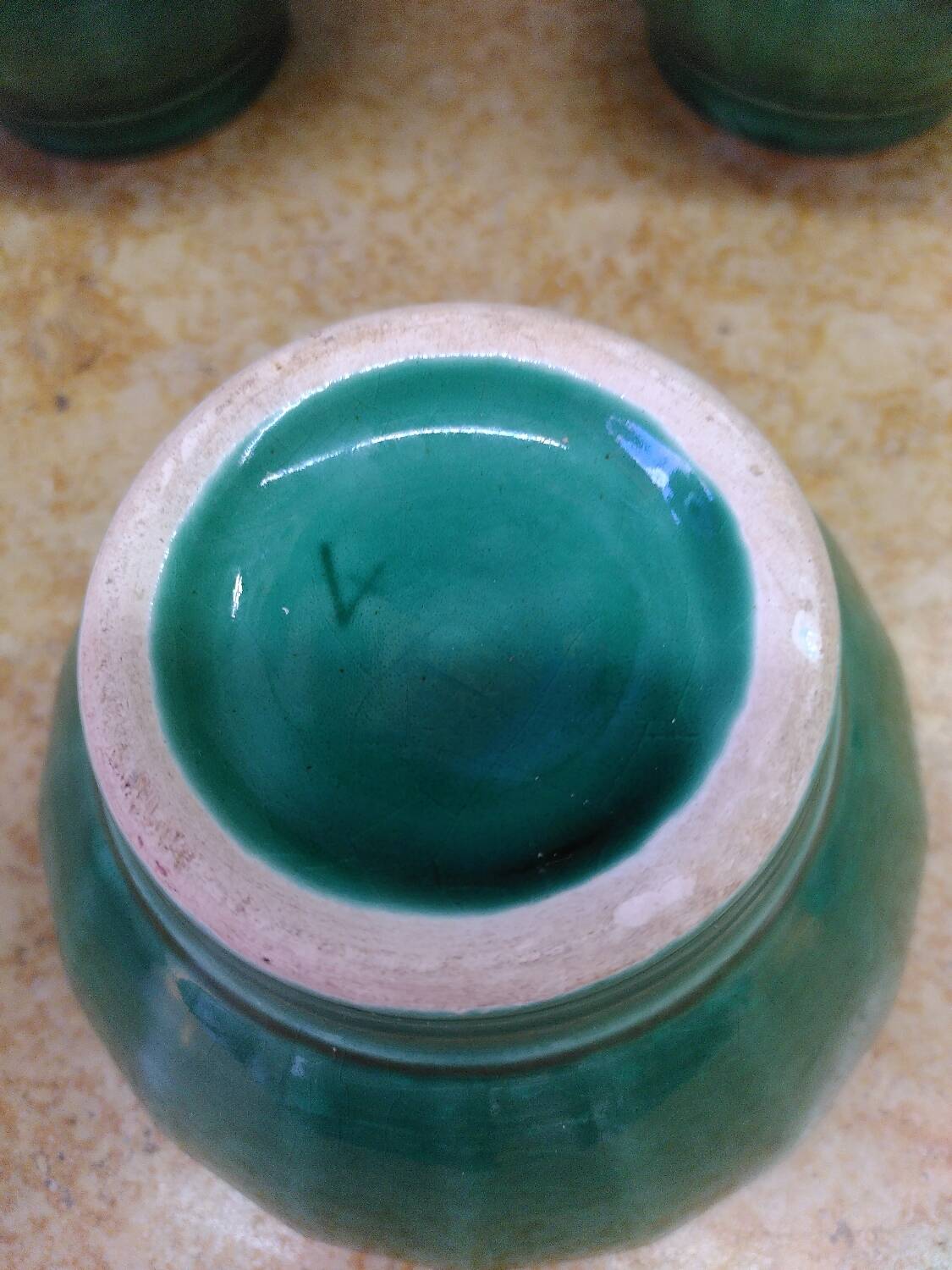 Set of 6 antique faceted ceramic bowls.