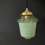 Vintage art deco globe pendant lamp in green granite green and gold