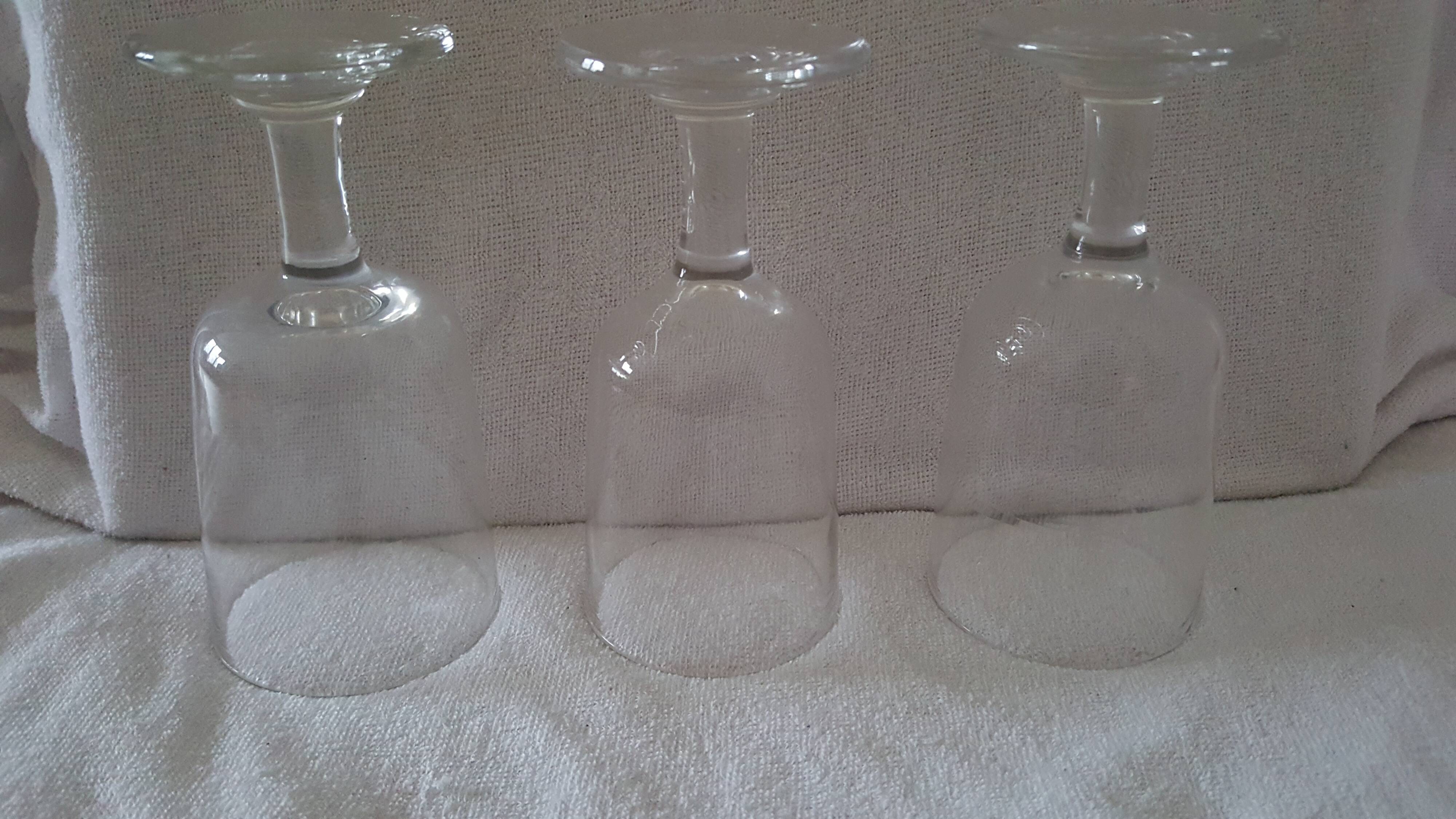 3 old big glasses thick blown with the mouth