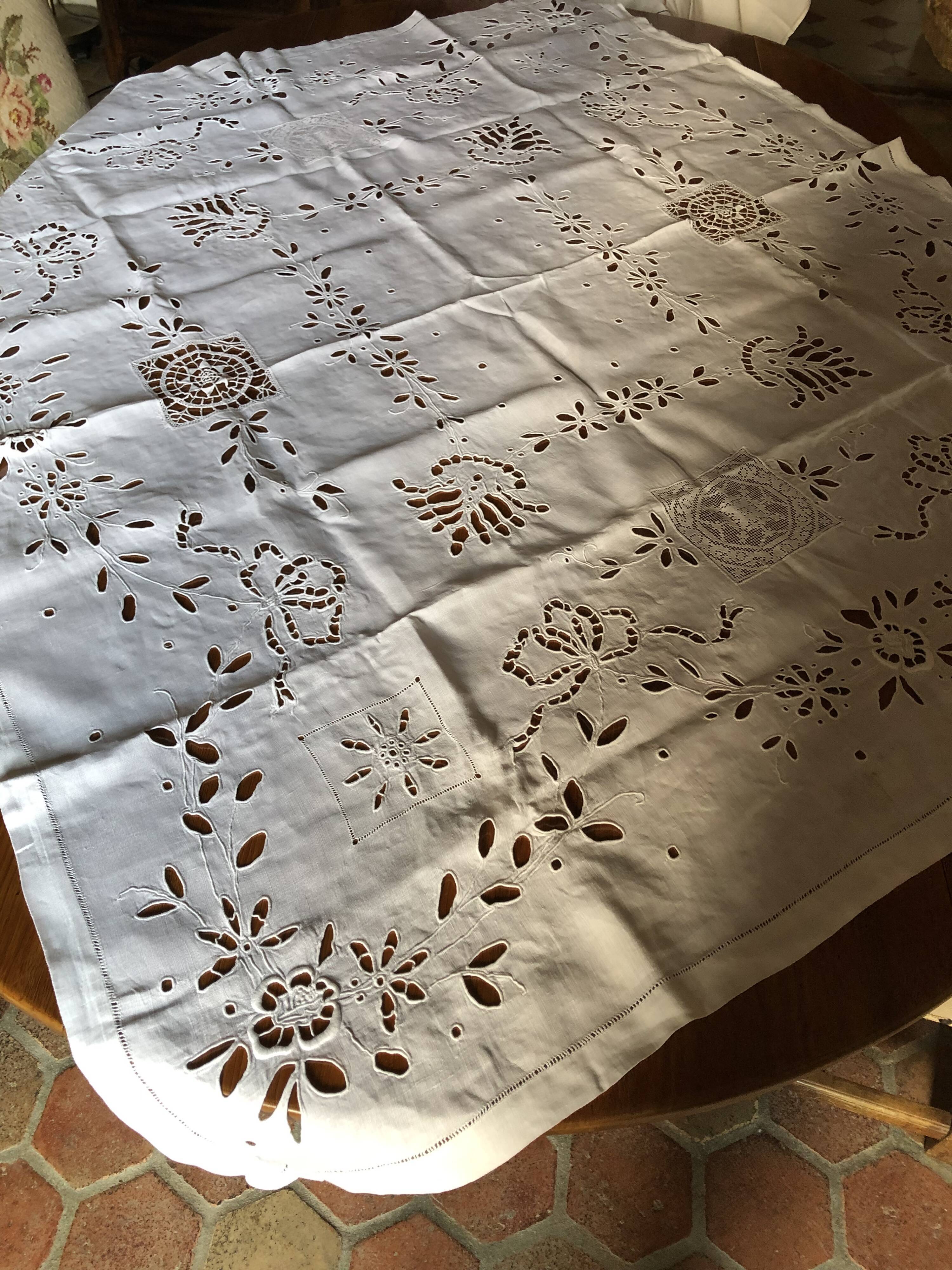 Embroidered linen tablecloth