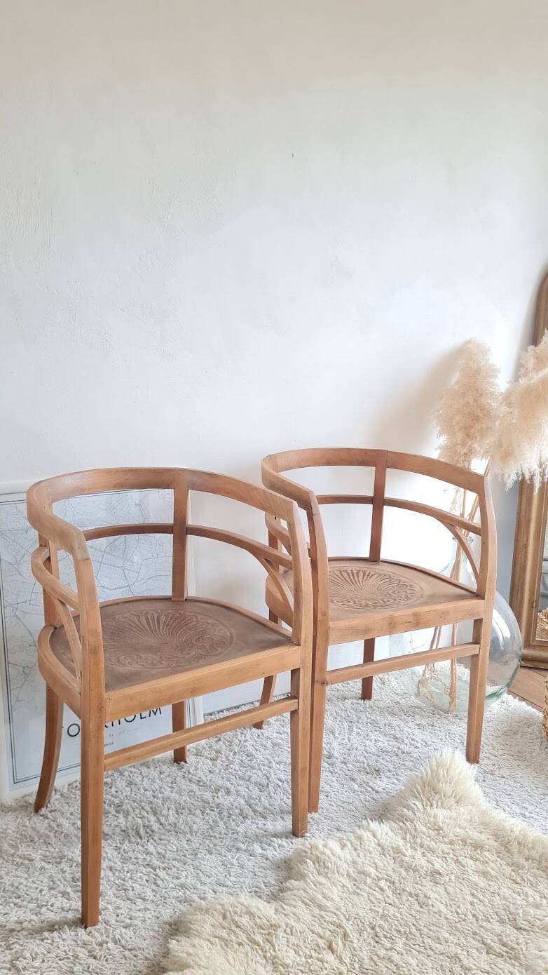 Pair of chairs in the style of antique armchairs circa 1940 - engraved seat.