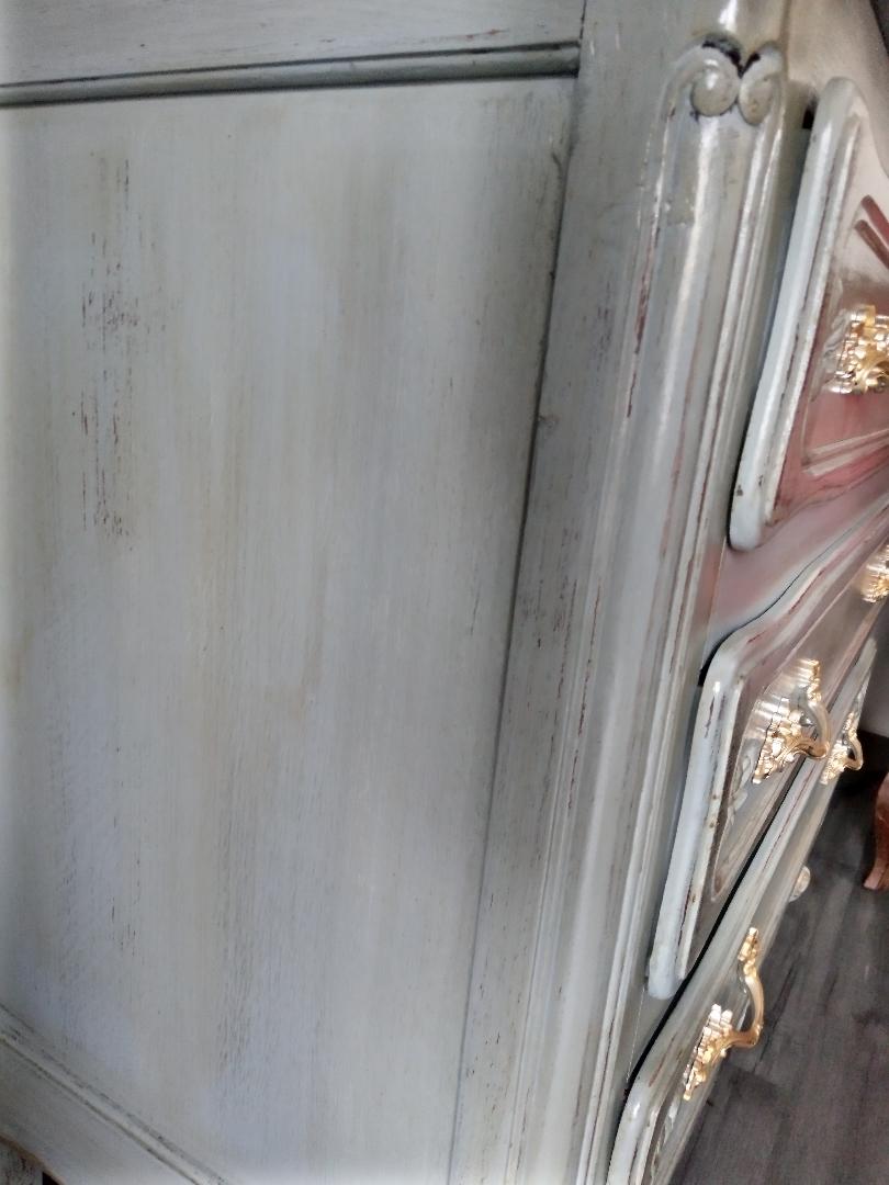 Louis XV-style patinated grey chest of drawers