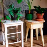 Workshop stool in antique patinated solid wood