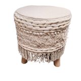 Wood and fabric pouf stool.