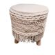 Tabouret pouf bois et tissus.