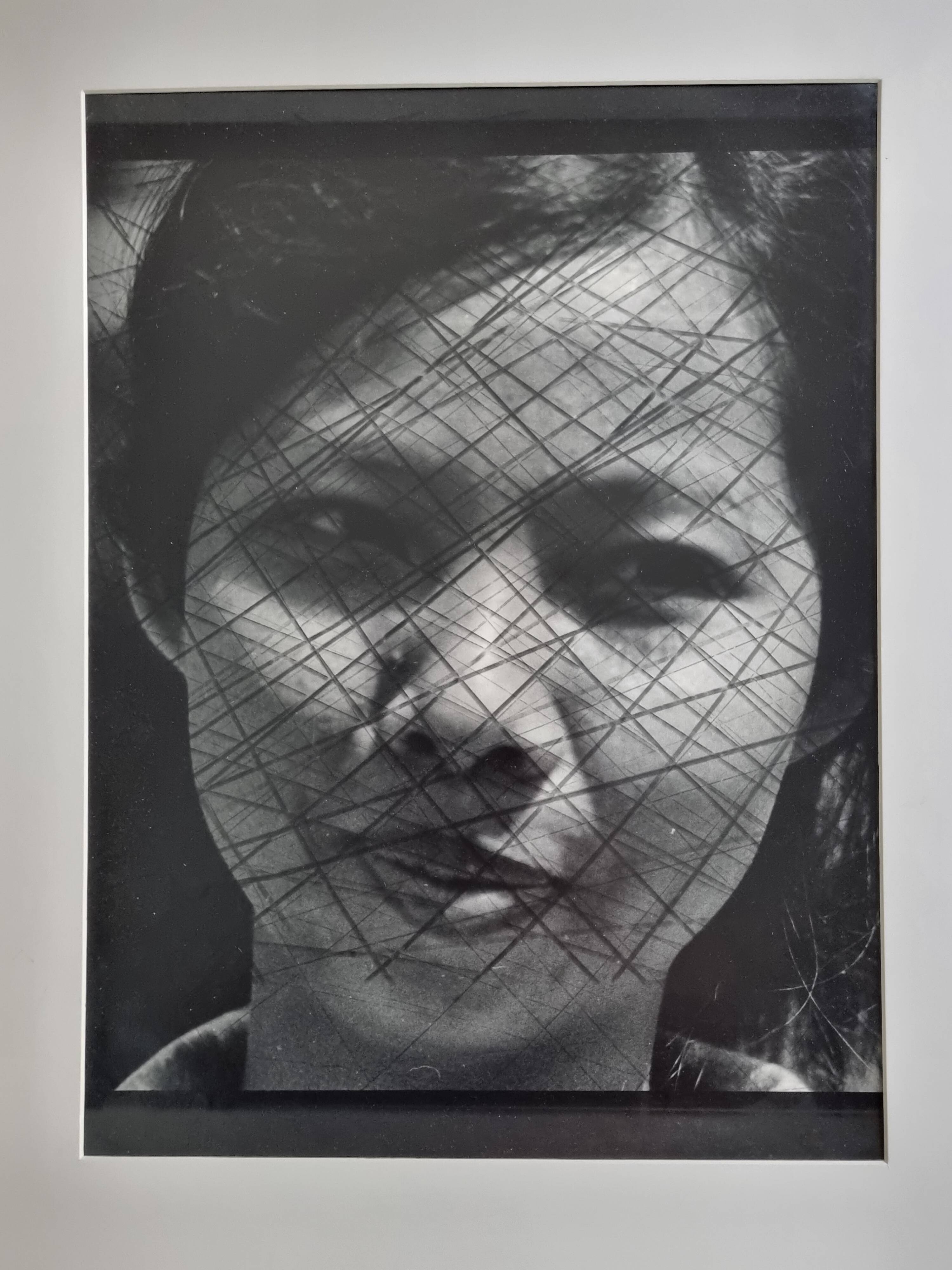 Vintage black and white photography, portrait, original framed print 42x52 cm.