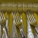 Set of 12 large silver-plated metal forks BOULENGER