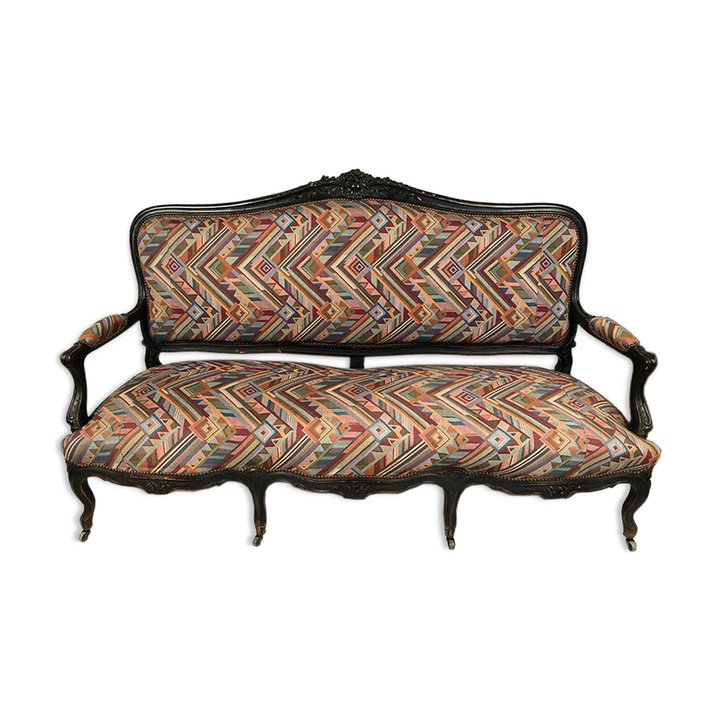 Large Napoleon III bench in blackened wood