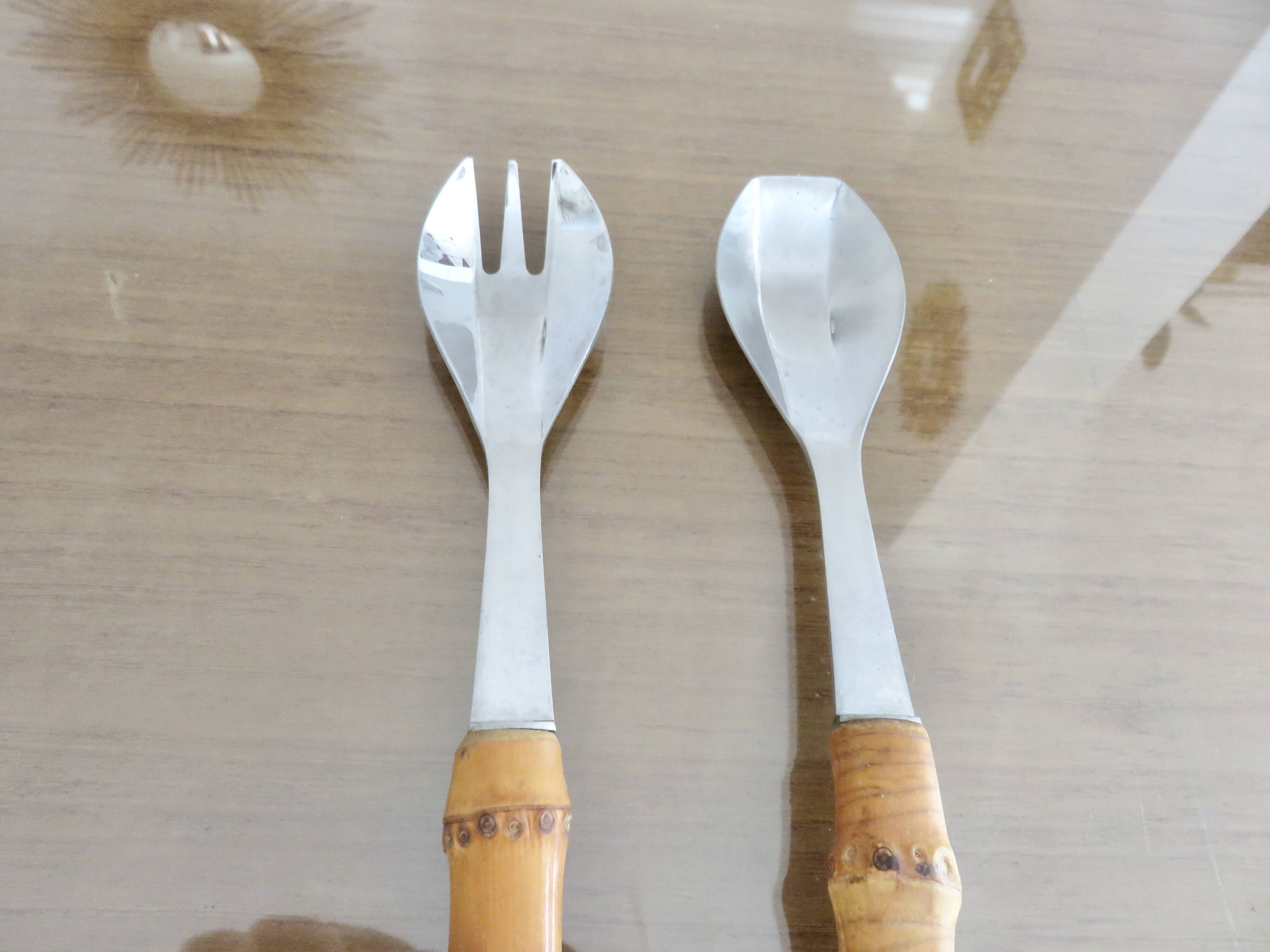 Bamboo handle salad servers from the 60s
