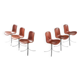 Set of Six Vintage Poul Kjaerholm PK-9 Dining Chairs Brown Leather, 1960s