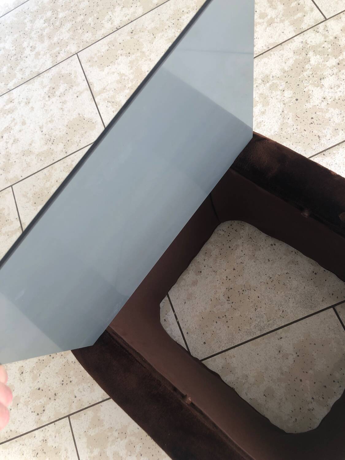 Table de nuit / table basse en velours chocolat et miroir teinté Vintage