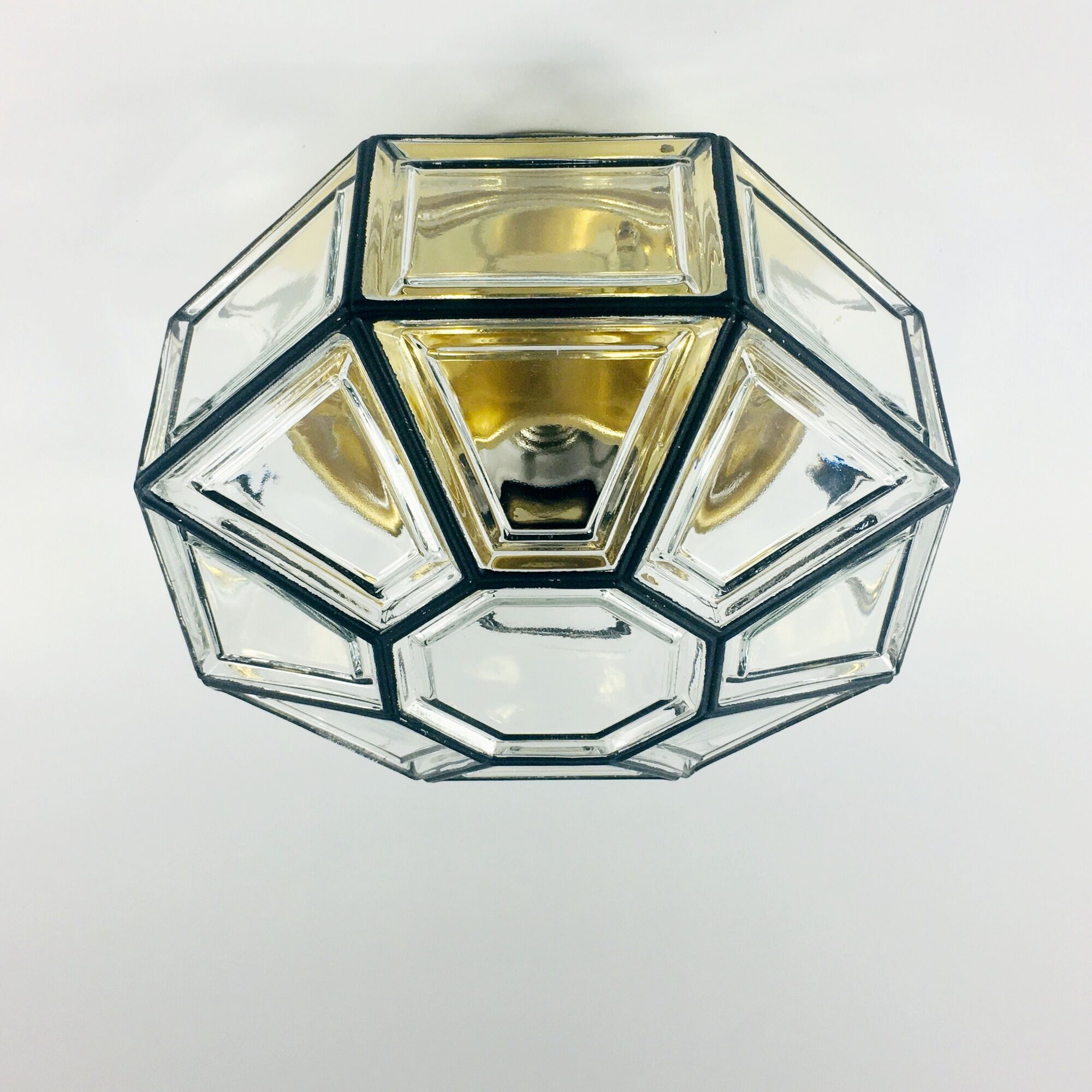 Mid-Century Minimalist Flush Mount/Ceiling Lamp in Glass and Iron from Limburg, Germany, 1960s