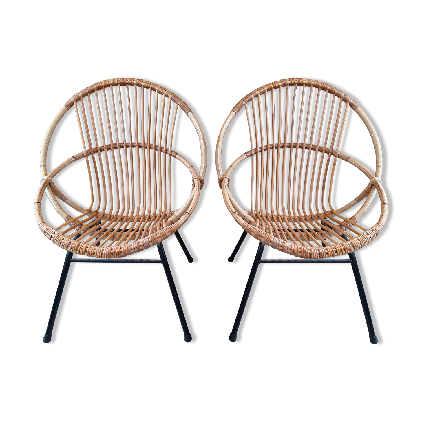 Pair of rattan shell armchairs