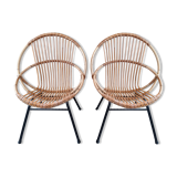 Pair of rattan shell armchairs