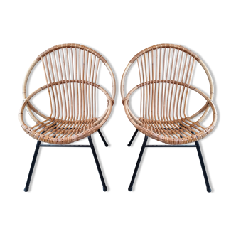 Pair of rattan shell armchairs