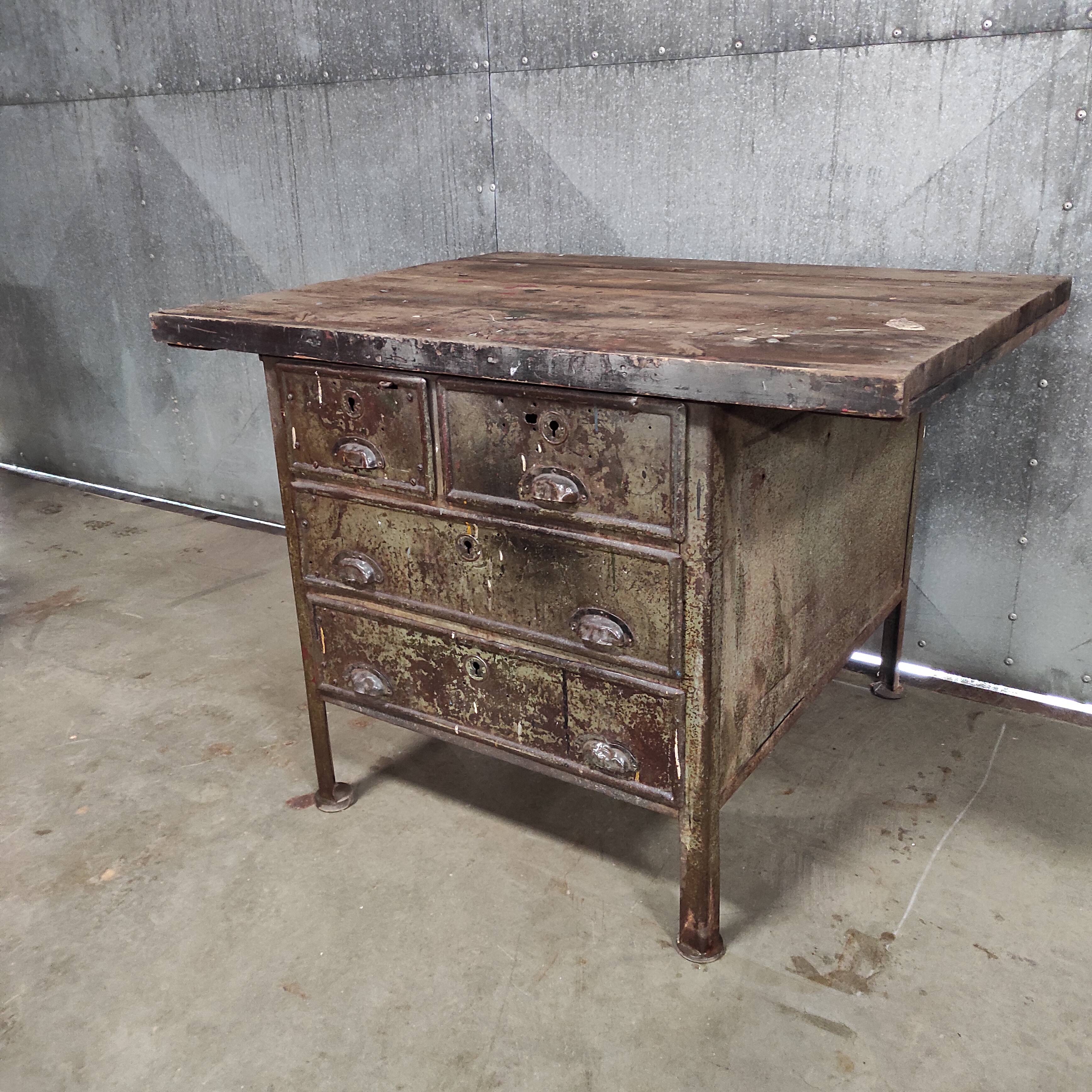 Industrial Workbench | Vintage Metal & Wood Workshop Table