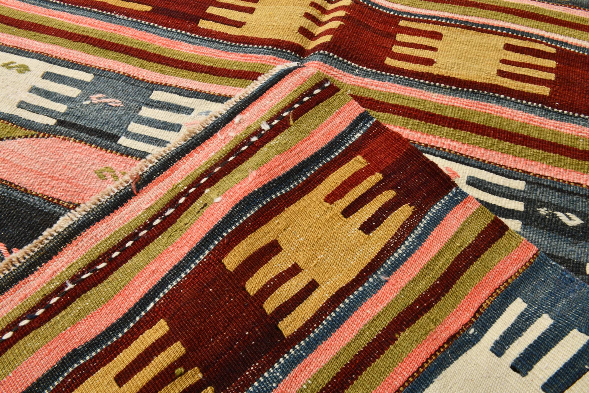 Tapis kilim turc Orientel 4x9, style géométrique, 132x280 cm