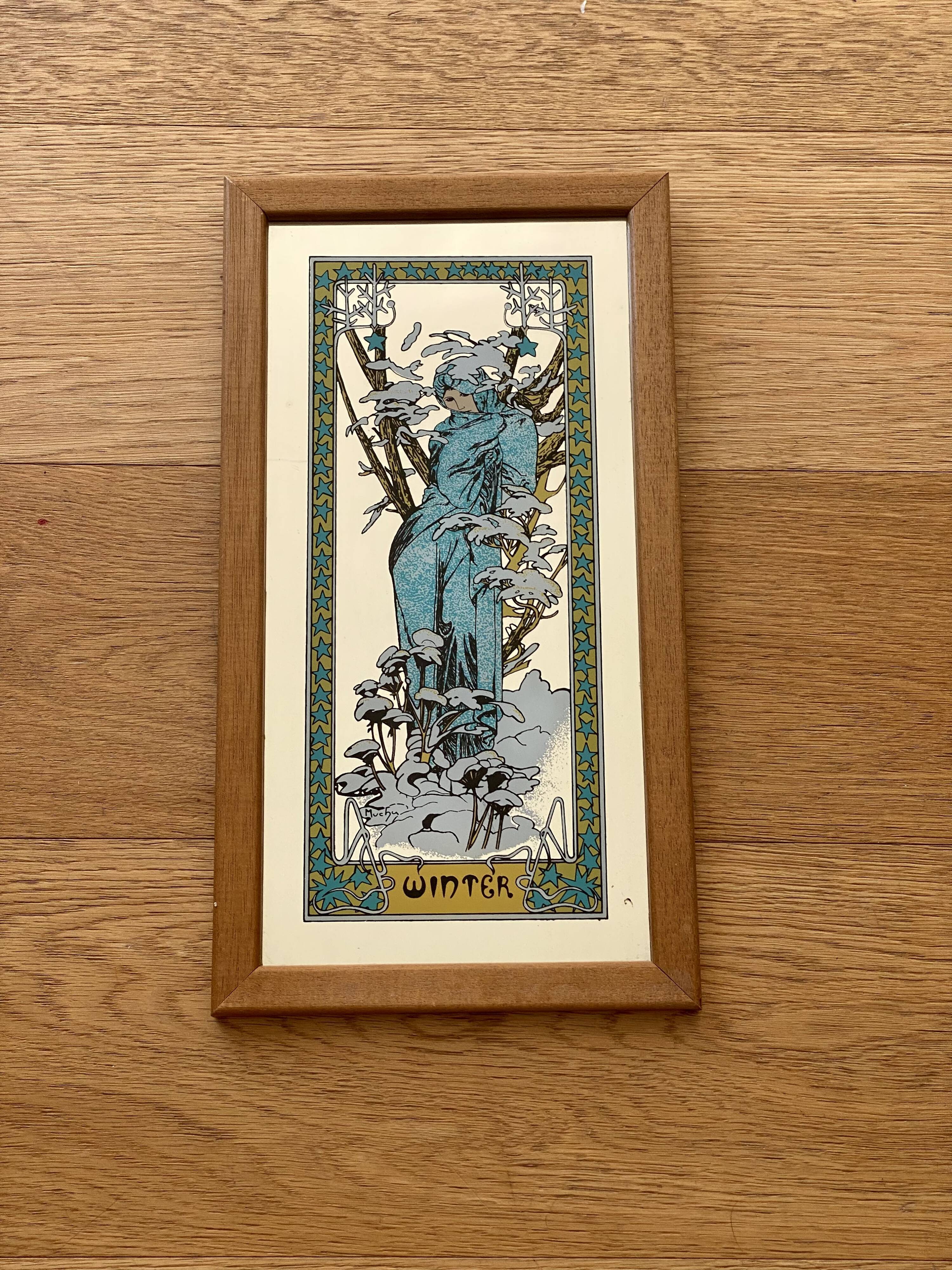 Set of 4 screen-printed Mirrors Mucha, the 4 seasons